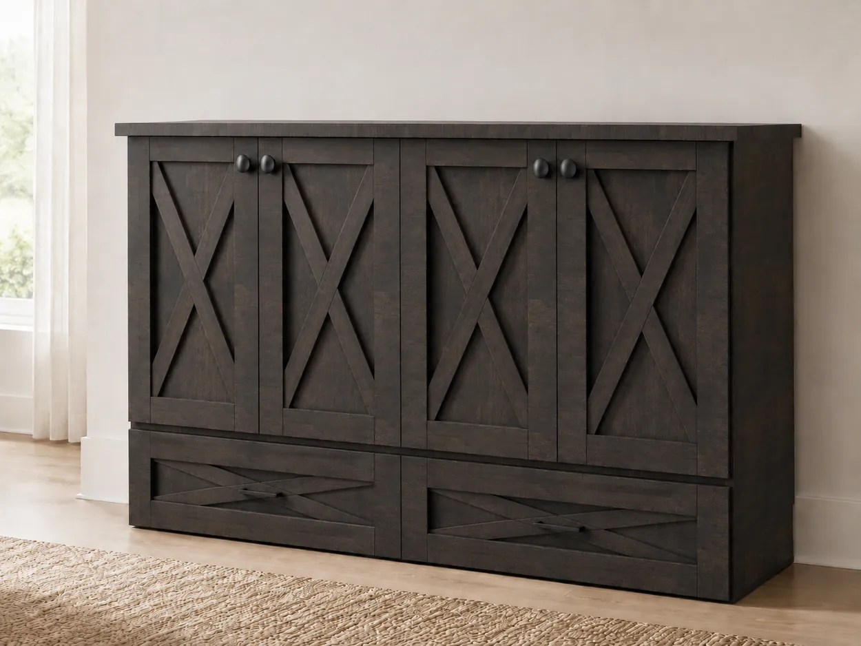 X-panel barn door cabinet bed