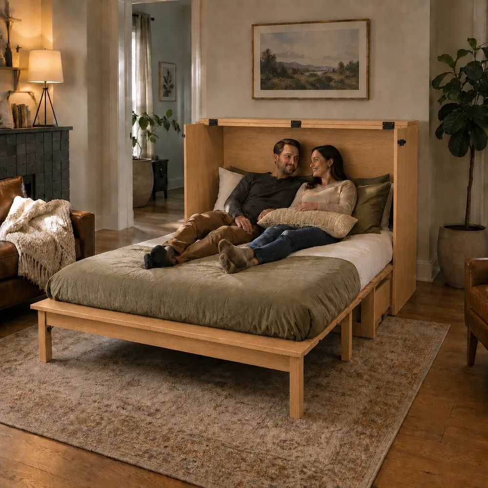 Queen Murphy cabinet bed, open