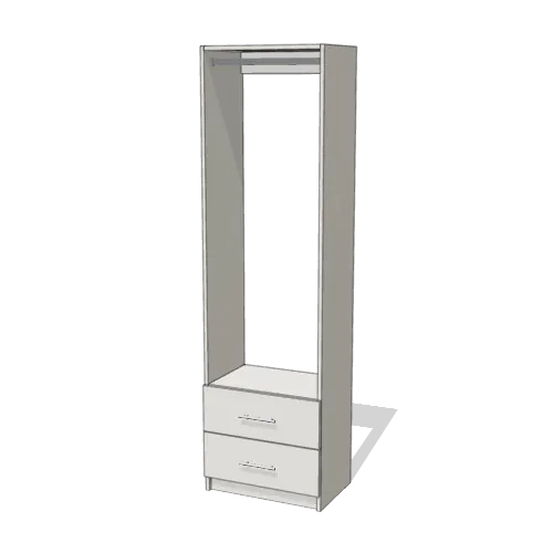 Rod over 2 Drawer reach-in closet module, 16" deep with an open front. 24" wide in Classic White with chrome hardware