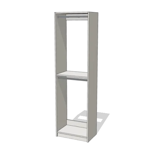 Rod over Rod reach-in closet module, 16" deep with an open front. 24" wide in Classic White with chrome hardware