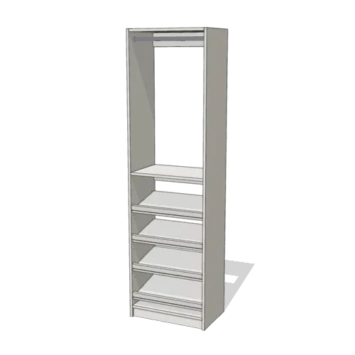 Rod over Shoe Storage reach-in closet module, 16" deep with an open front. 24" wide in Classic White with chrome hardware