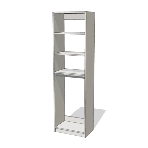 Shelves over Rod reach-in closet module, 16" deep with an open front. 24" wide in Classic White with chrome hardware