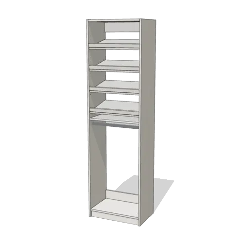 Shoe Storage over Rod reach-in closet module, 16" deep with an open front. 24" wide in Classic White with chrome hardware