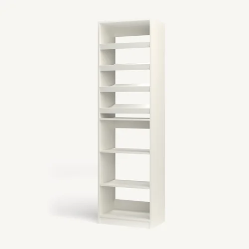 Shoe Storage over Shelves reach-in closet module, 16" deep with an open front. 24" wide in Classic White with chrome hardware