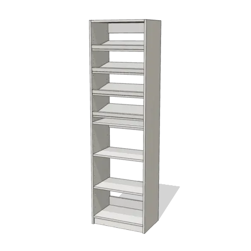 Shoe Storage over Shelves reach-in closet module, 16" deep with an open front. 24" wide in Classic White with chrome hardware