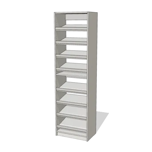 Shoe Storage over Shoe Storage reach-in closet module, 16" deep with an open front. 24" wide in Classic White with chrome hardware