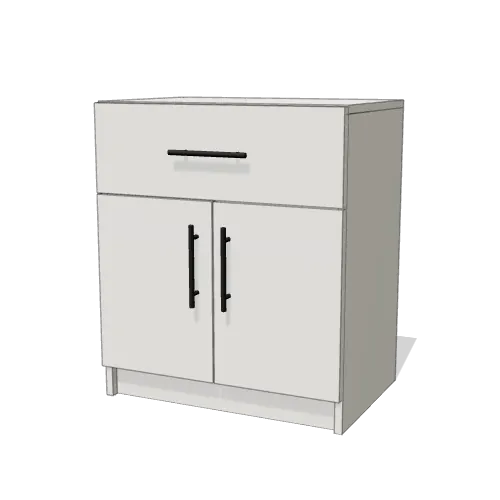 Doors with a Drawer Over Horizontal Side Cabinet, 24 inches wide, shown shut in Pure White with black pulls