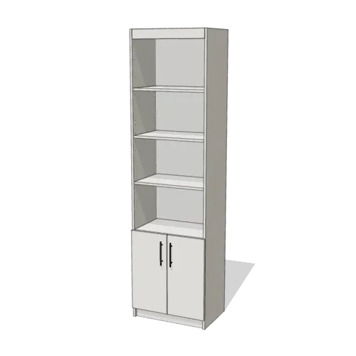 Doors Vertical Side Cabinet, 24 inches wide at a Queen bed’s height, shown shut in Pure White with black pulls